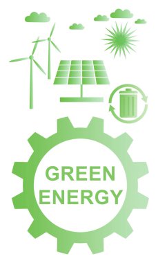 Beyaz arkaplana yeşil enerji konsepti çizildi