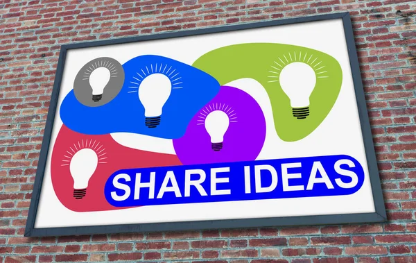 Share ideas concept drawn on a billboard fixed on a brick wall