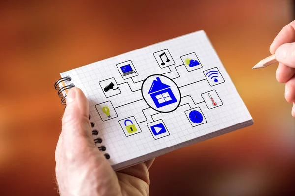 Hand drawing smart home concept on a notepad