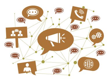 Konuşma baloncukları üzerindeki simgelerle iletişim kavramı