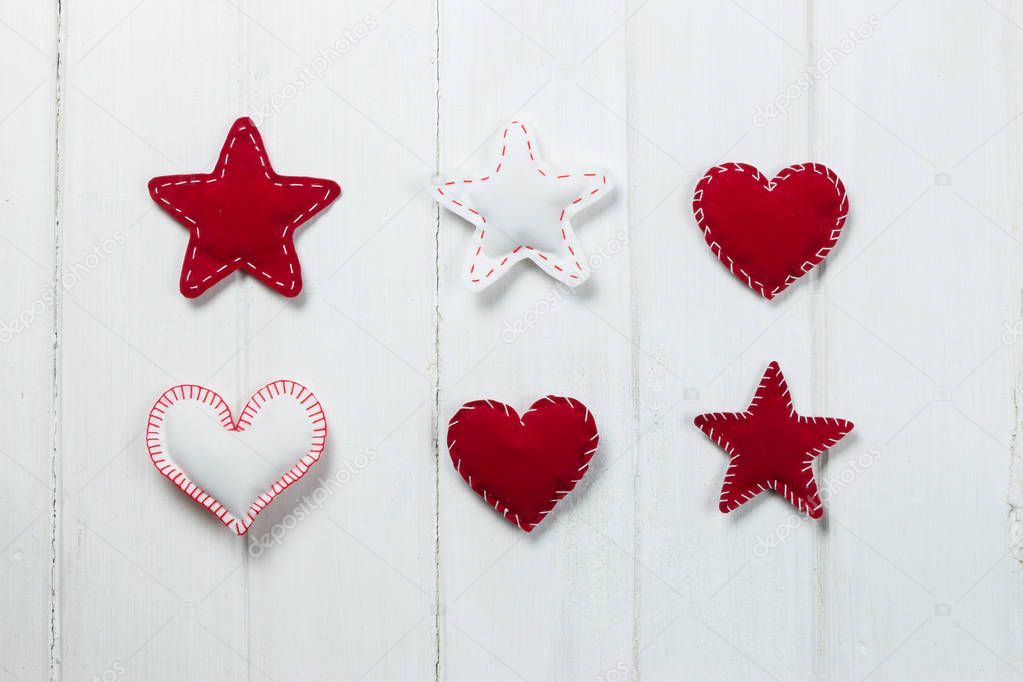 Handmade sewing heart shape patch with stitches seam