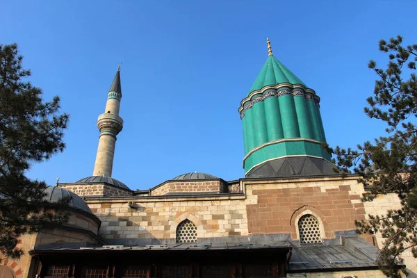 Konya Mevlana Museum Religiös Byggnad Grön Minaret Och Museum Inuti — Stockfoto