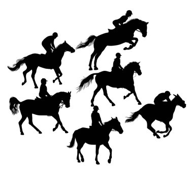 Atlı spor ve at aktivite Silhouettes