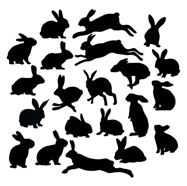 Cute Rabbit Silhouette Collection — Stock Vector