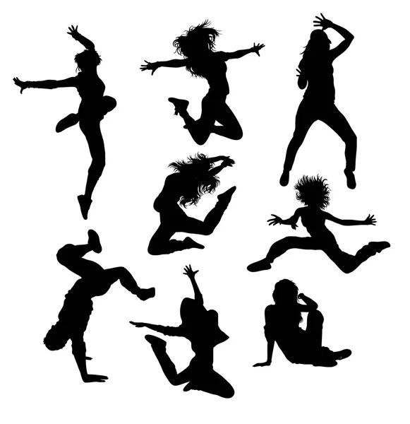 Breakdance Hip Hop Silhouetten — Stockvektor