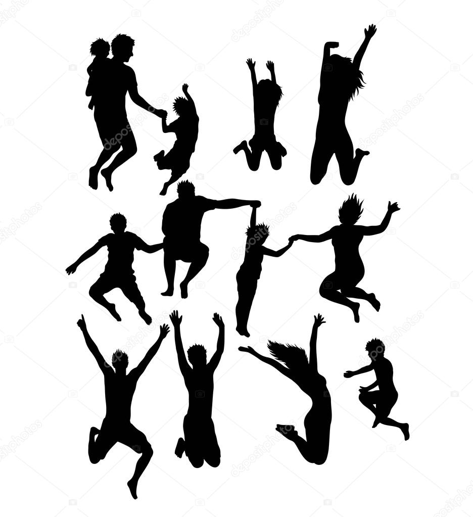 Happy Jumping Family Silhouettes
