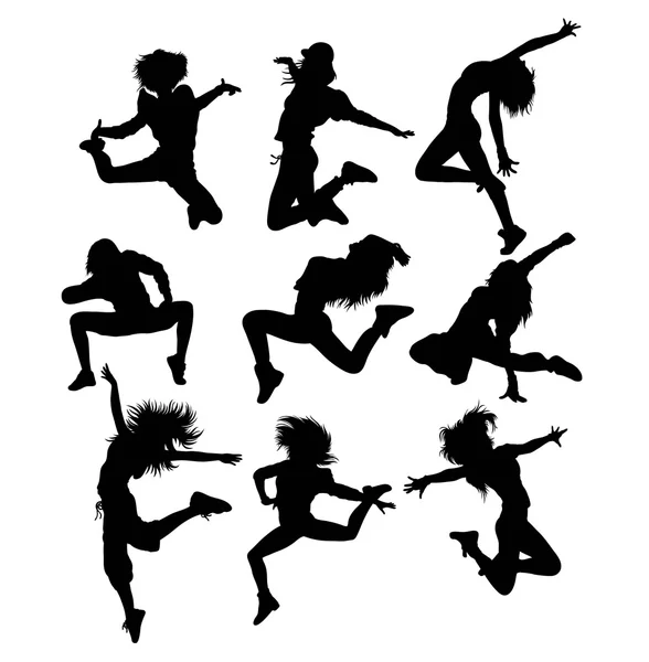 Hip Hop Art Dancer Silhouettes — Stock Vector