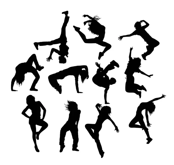 Break Dancing silhouetten activiteit — Stockvector