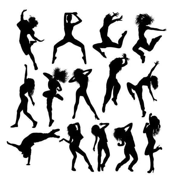 Hip Hop Dancing Silhouettes — Stock Vector