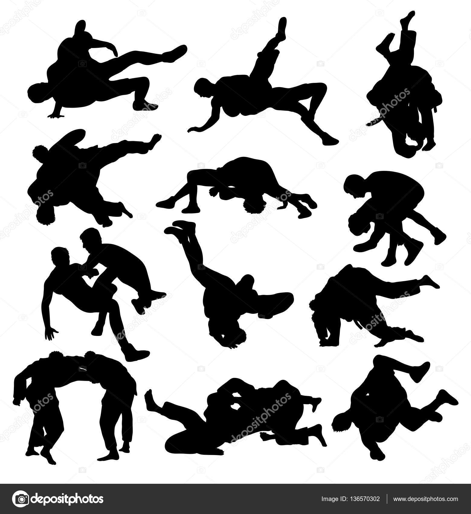 Download Wrestling Sport Activity Silhouettes — Stock Vector © sumbajimartinus #136570302