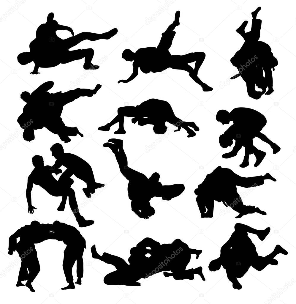 Download Wrestling Sport Activity Silhouettes — Stock Vector © sumbajimartinus #136570302