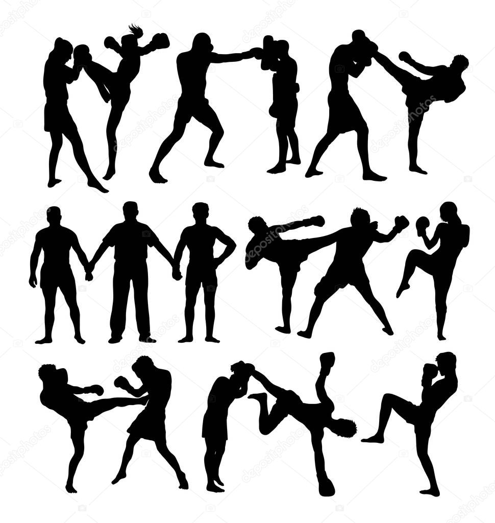 Muay Thai Or Kickboxing Silhouettes