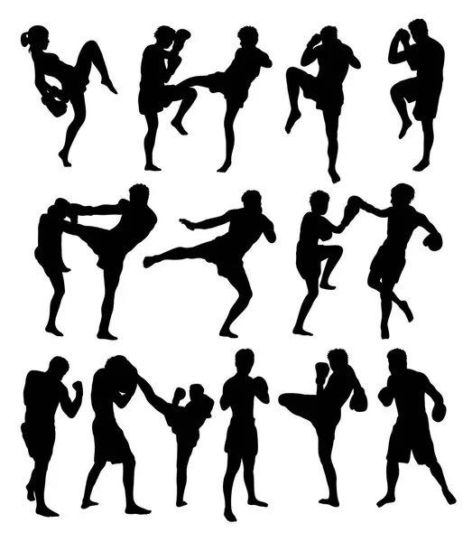 Muay Thai of Kickboxing silhouetten — Stockvector