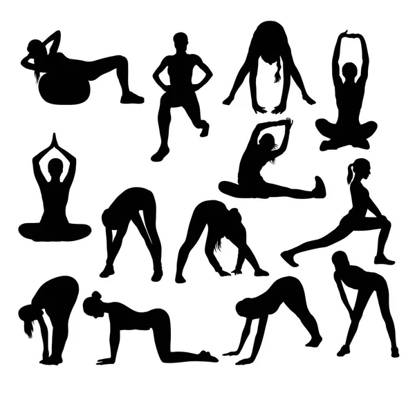 Stretching Pose Silhouettes — Stock Vector