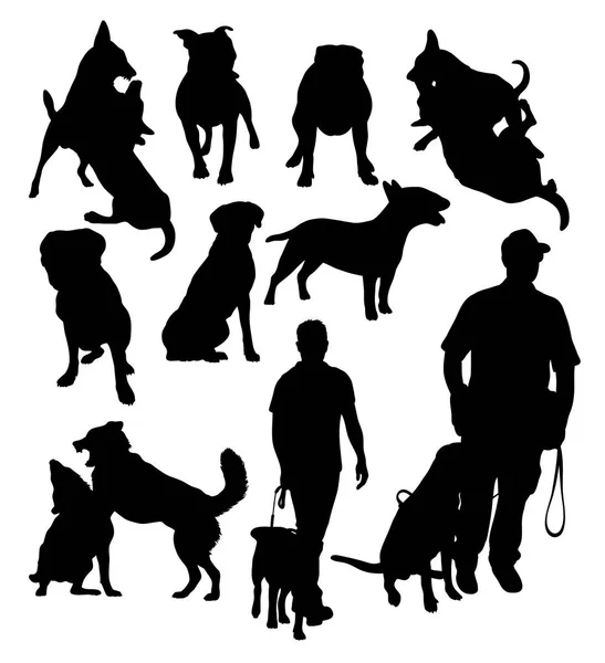 Silueta de actividad policial y canina — Vector de stock