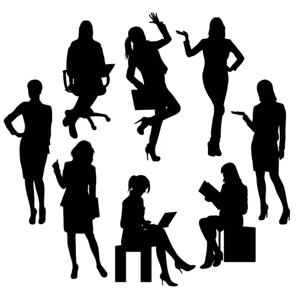 Business Woman or Secretary Activity Silhouettes — Stock Vector