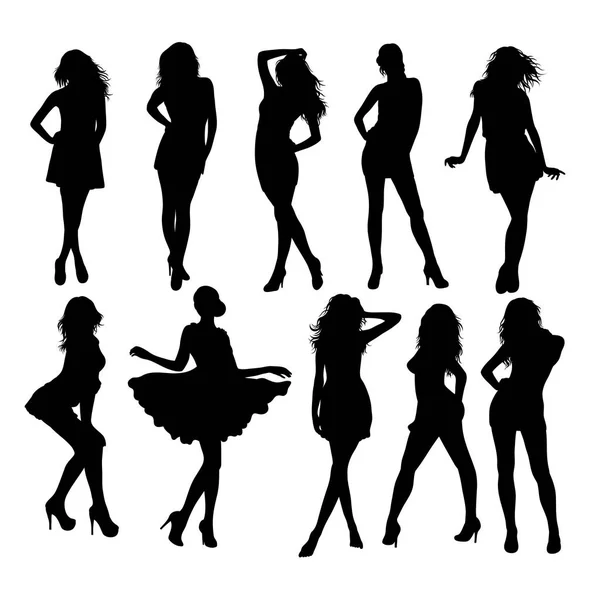 Fashion Girls Model Silhouettes — Stock Vector