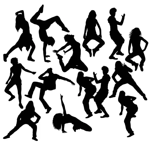 Hip Hop Dancer σιλουέτες — Διανυσματικό Αρχείο