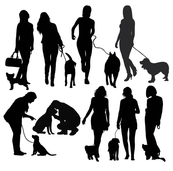 Silhouettes de personnes et de chiens — Image vectorielle