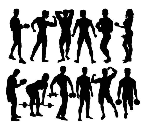 Body Building Activity Silhouettes — Stock Vector