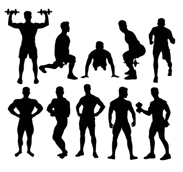 Body Building Sport Activity Silhouettes — Stock Vector