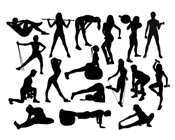 Silhouettes élégantes de femmes faisant l'exercice de forme physique — Image vectorielle