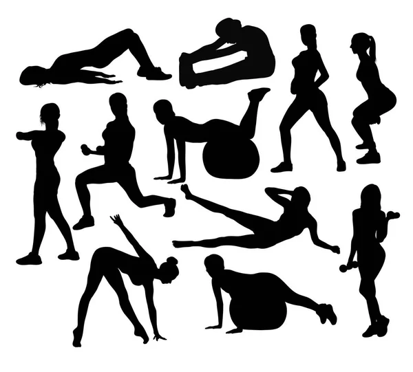 Egzersiz ve Fitness aktivitesi Silhouettes — Stok Vektör