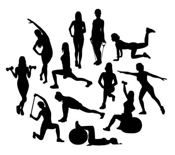 Fitness and Exercises Activity Silhouettes — Stock Vector