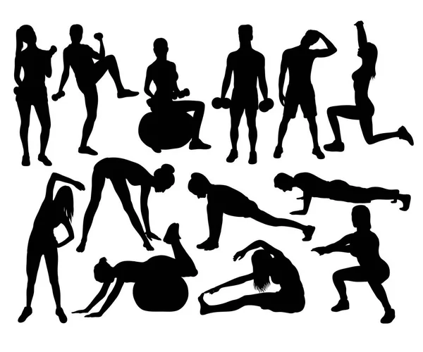 Women Silhouette Doing Fitness Exercise — Stock Vector