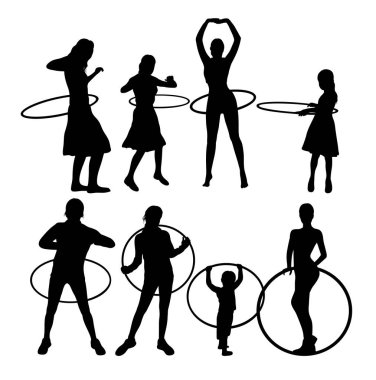 Hula Hoop siluetleri kadınla genç Fitness