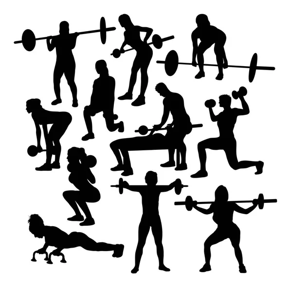妇女健身房健身锻炼锻炼剪影 — 图库矢量图片