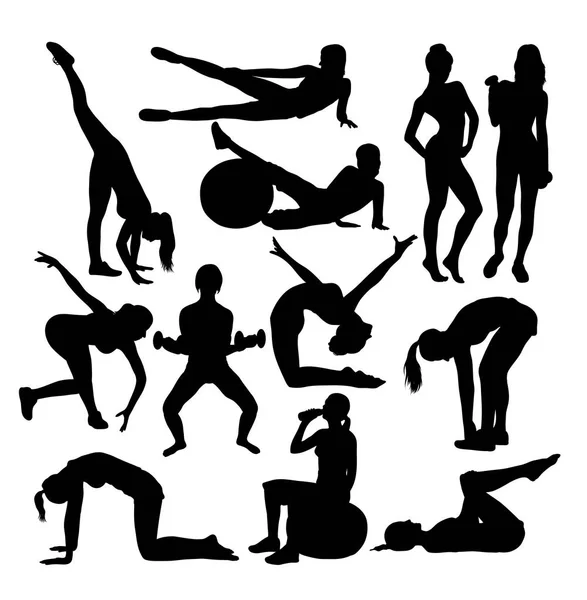 Γυναικών γυμναστήριο Fitness άσκηση δραστηριότητας σιλουέτες — Διανυσματικό Αρχείο