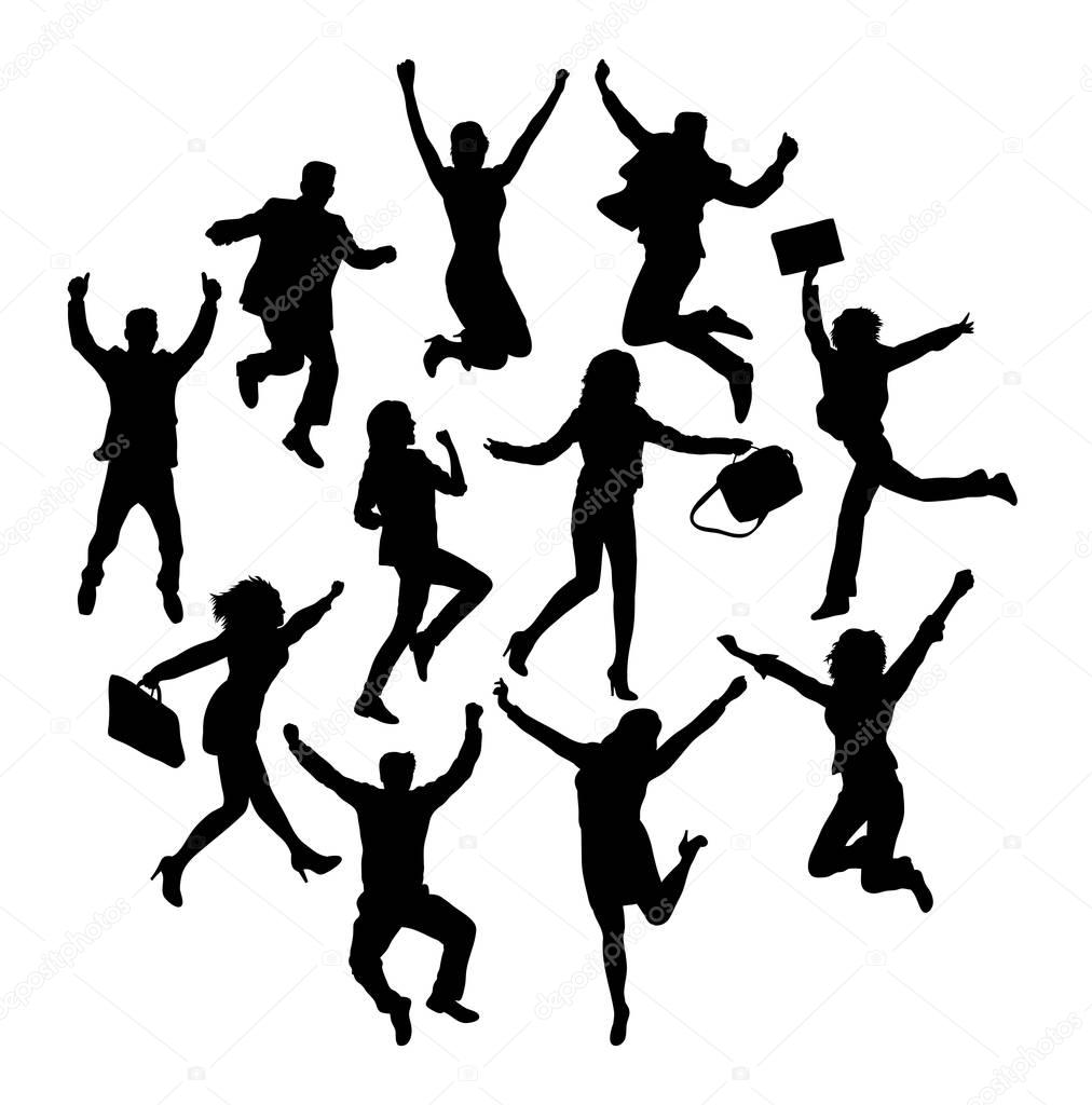 Jumping Silhouettes With Happiness Expression