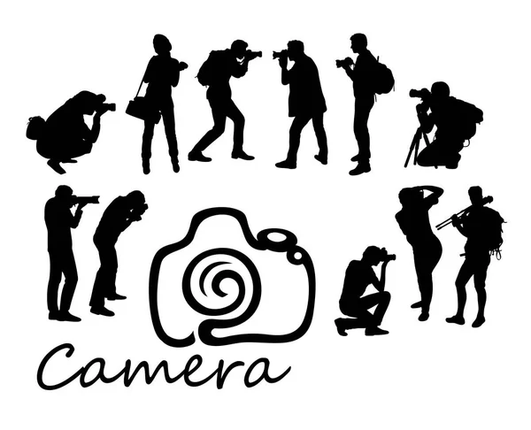 写真家のカメラのシルエット、ベクター アートと狩り — ストックベクタ