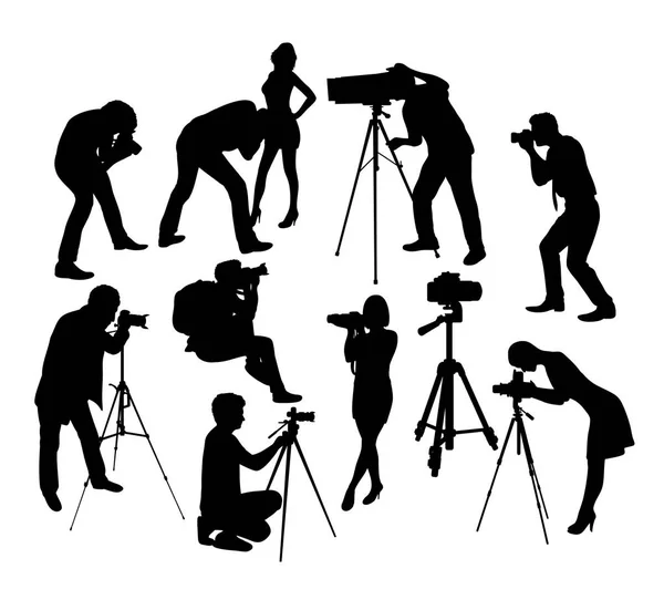 Photographer With Camera Silhouettes, art vector design — Stock Vector