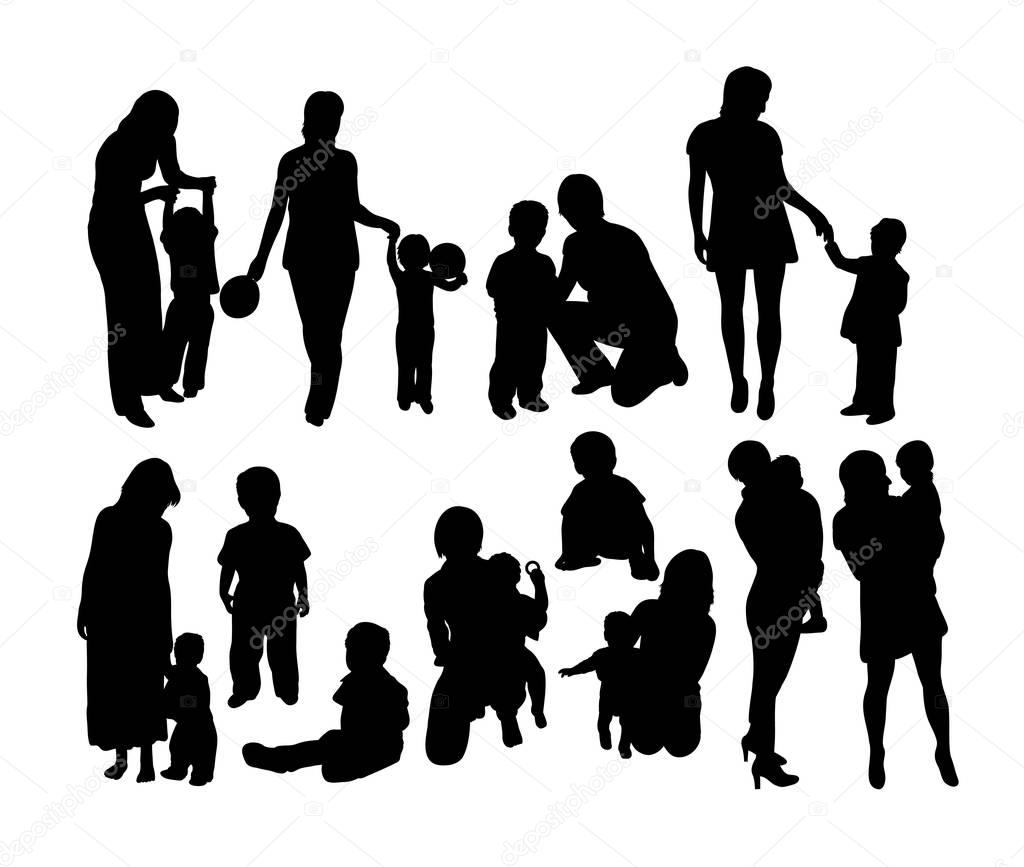 Happy Mother, Baby and Kid Silhouettes