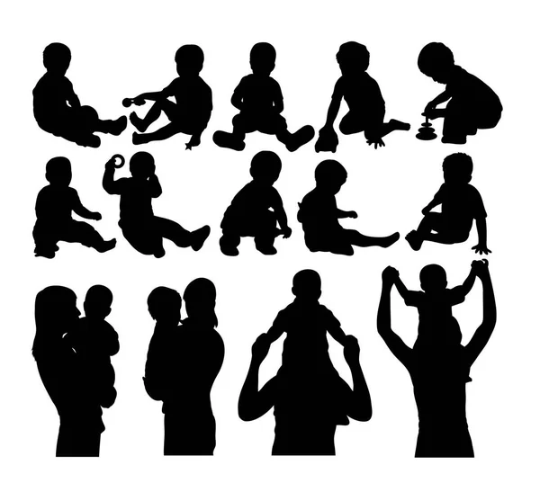 Ευτυχισμένο μωρό και το παιδί σιλουέτες — Διανυσματικό Αρχείο