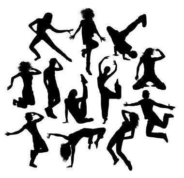      Harika dans ve mutlu atlama ifade Silhouettes