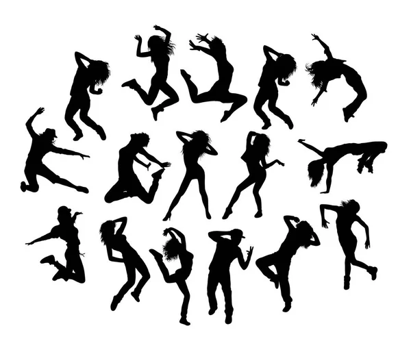 Fröhliche und lustige Breakdance-Silhouetten — Stockvektor