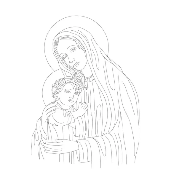 Madre María e Hijo Linr Arte — Vector de stock