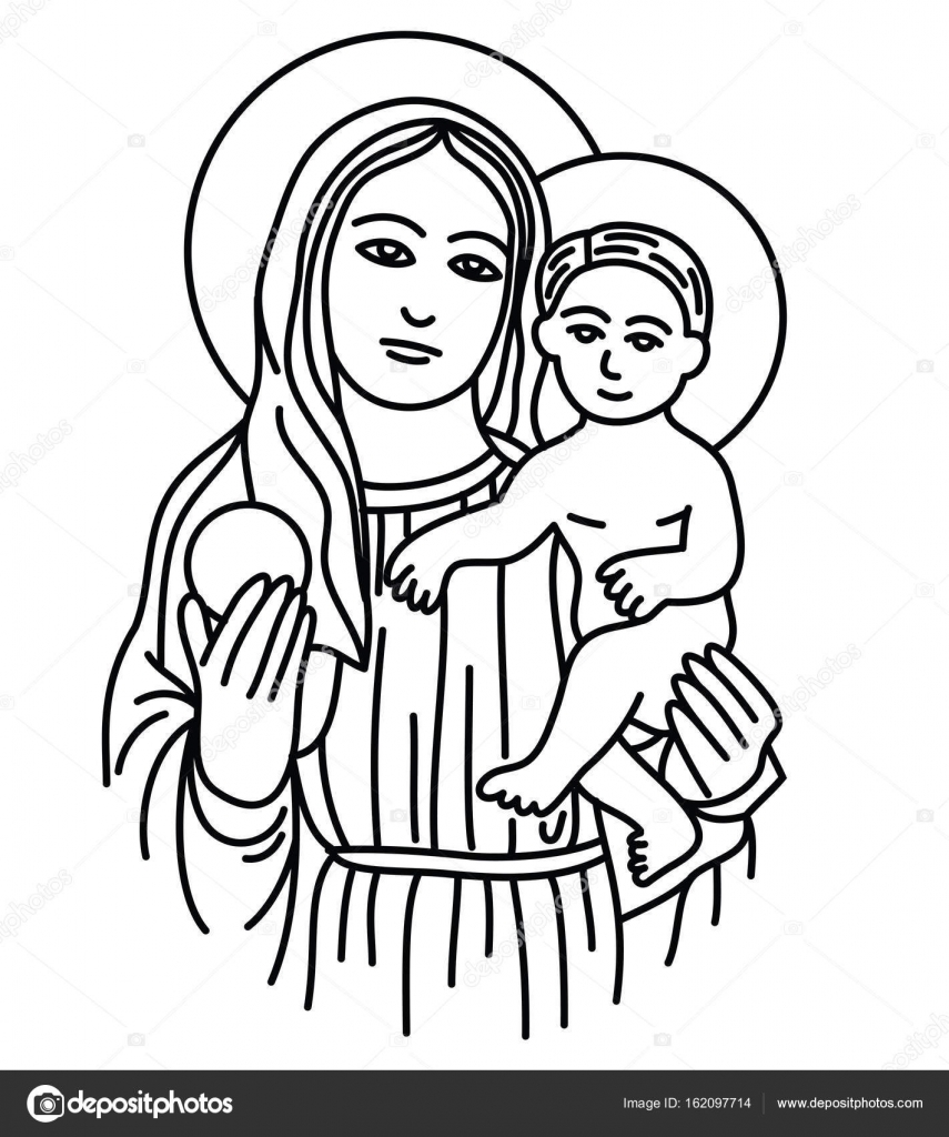Image vectorielle Bienheureuse Vierge Marie avec bébé Jésus par  ©sumbajimartinus - 162097714, image size:855x1024