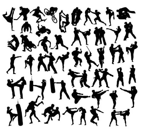 极限运动与武术剪影 艺术矢量设计 — 图库矢量图片