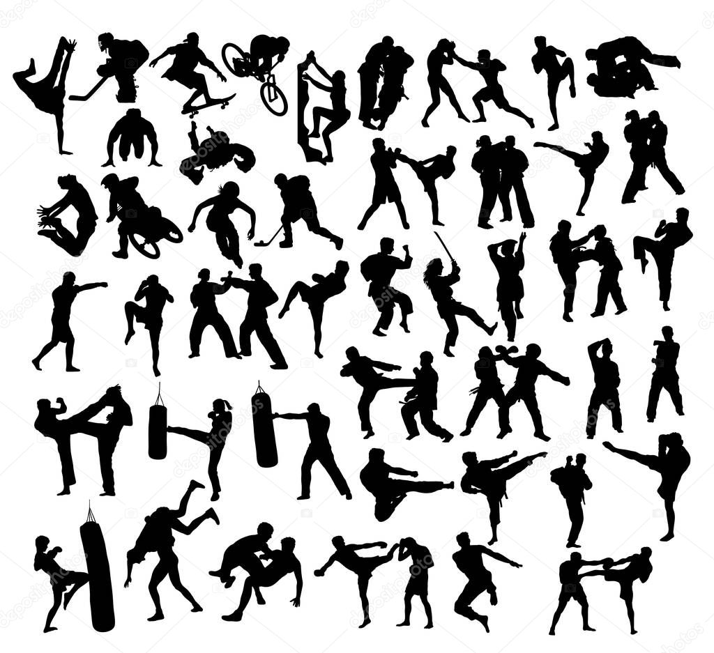 Extreme Sport and Martial Art Silhouettes, art vector design 