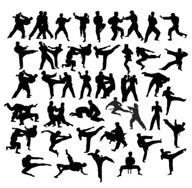 Dövüş Sanatları Spor Silüetleri, sanat vektörü tasarımı 