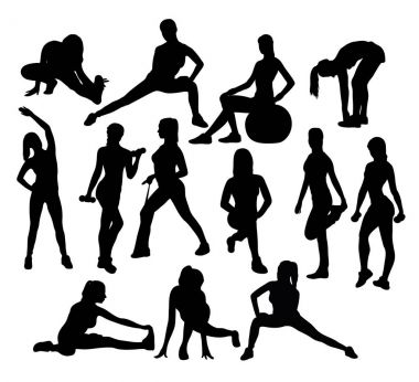 Fitness ve jimnastik salonu kadın spor siluetleri, sanat vektör tasarımı 