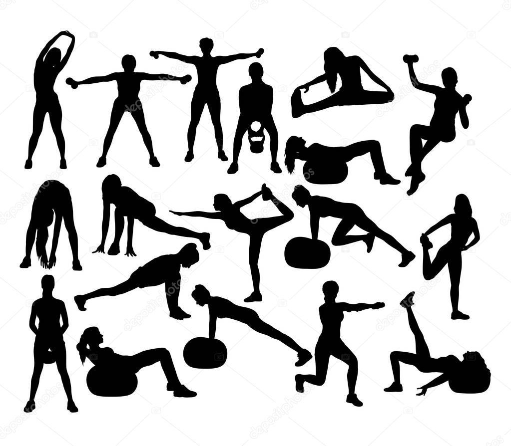 Aerobic Gym and Fitness Sport Silhouettes, art vector design 