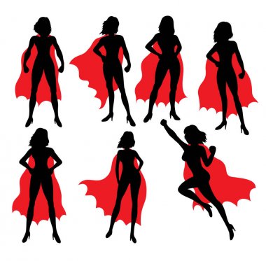 Süper bayanlar kahraman, sanat vektör siluetleri tasarımı 