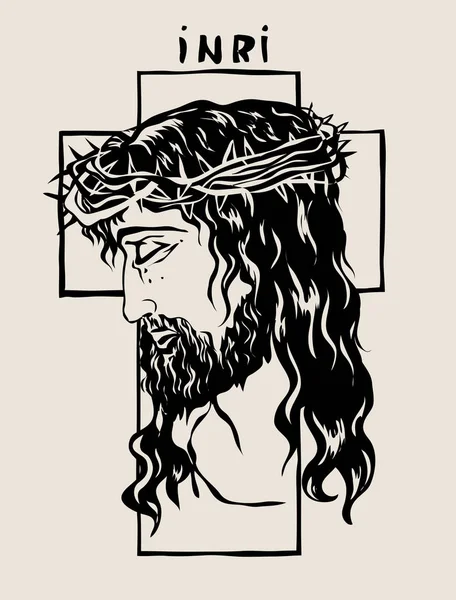 Jesus Kristus Ansikte Konst Vector Skiss Teckning Design — Stock vektor