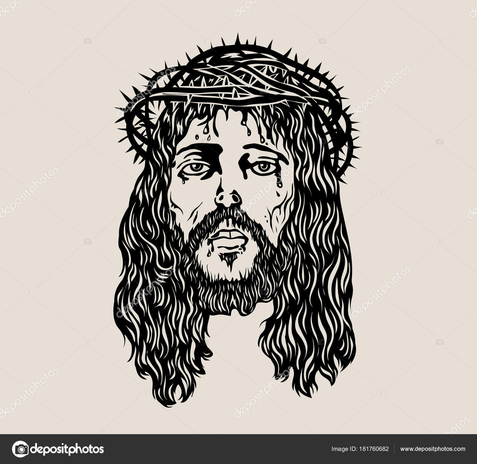 Jesus Christ Face Art Vector Sketch Drawing Design — Stock Vector ...