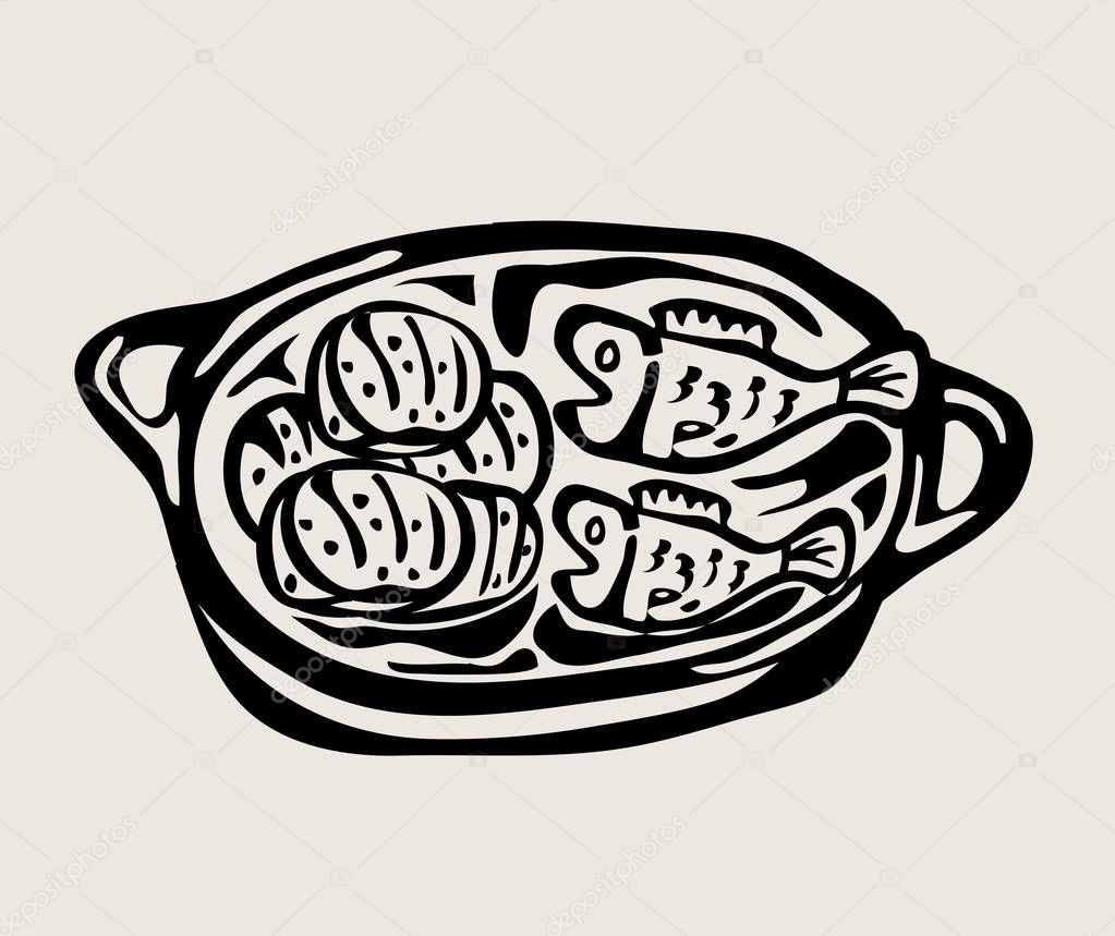 Three Breads and Two Fishes, art vector design 